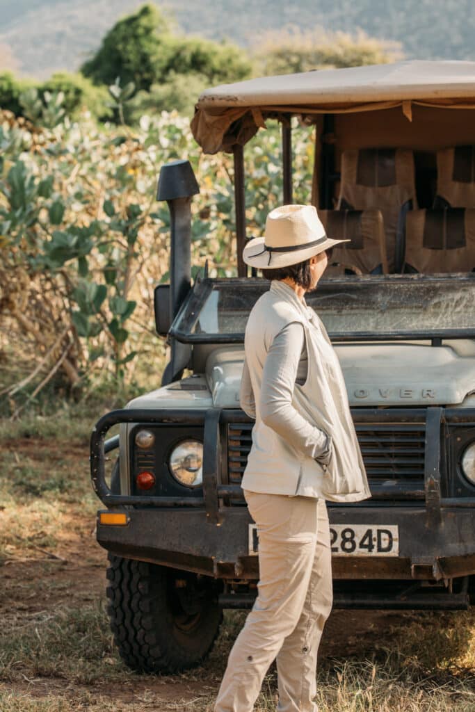 A practical safari outfit for women worn by Have Clothes, Will Travel in Samburu Kenya