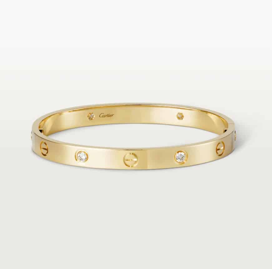 Cartier Love Diamond Bracelet on a white background.