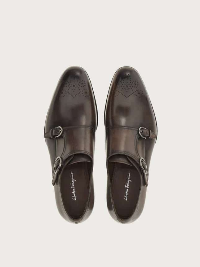 Salvatore Ferragamo Monk Strap Shoes on a white background.