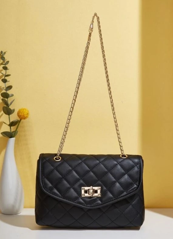 Quilted Twist Lock Flap Square Bag