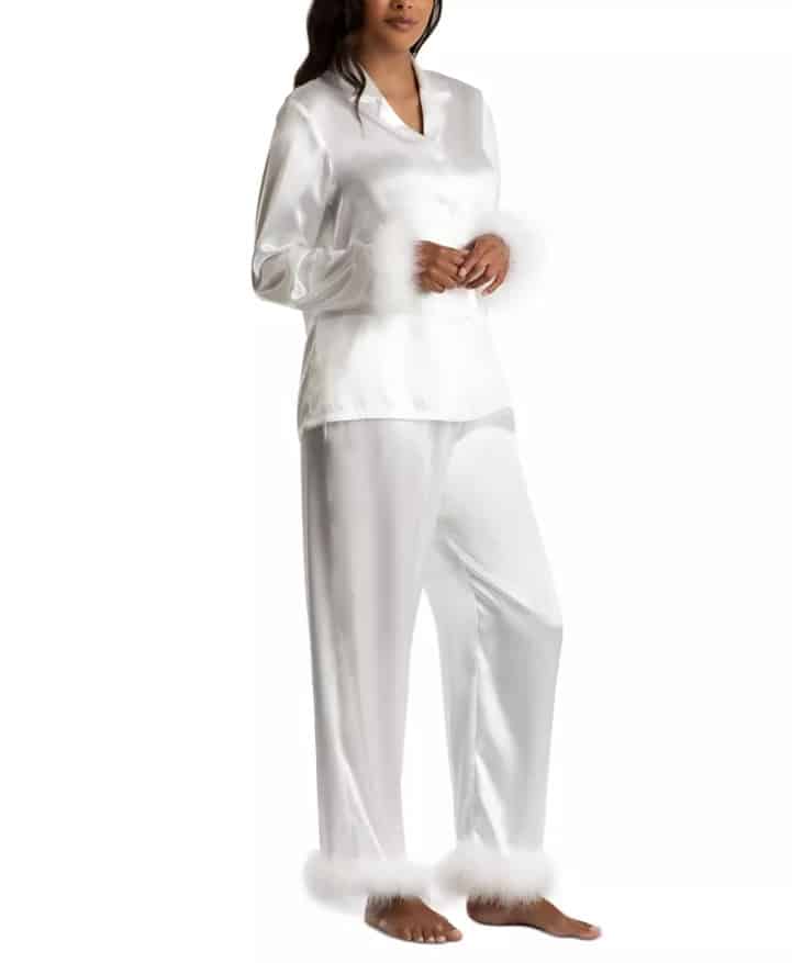 Women's Marabou Feather Satin Pajama Set