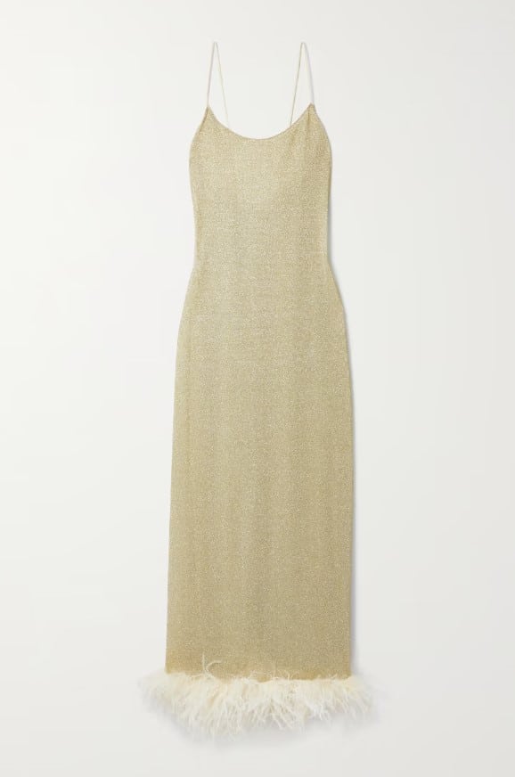 OSÉREE
Lumière feather-trimmed metallic stretch-knit maxi dress