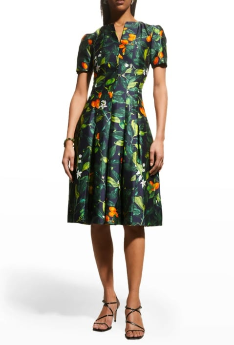 Oscar De La Renta
Fortunella Mikado Fruit-Print Pleated Dress