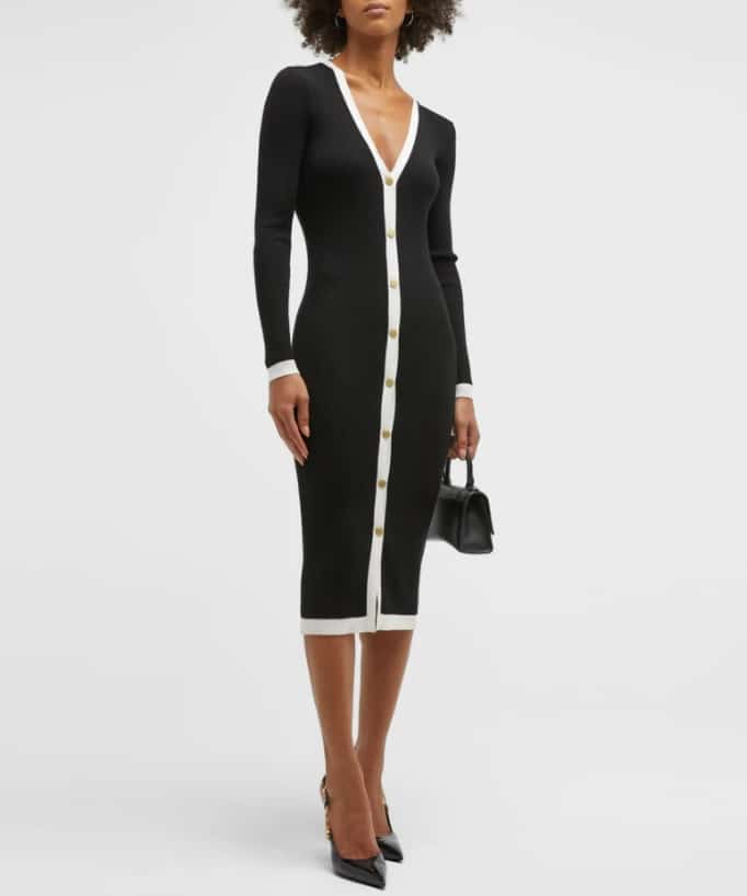 Alice + Olivia
Alcina Rib-Knit Button-Front Midi Dress