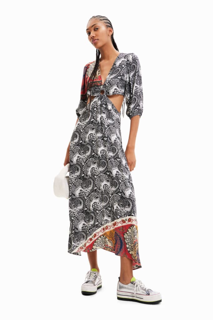 Long paisley cut-out dress