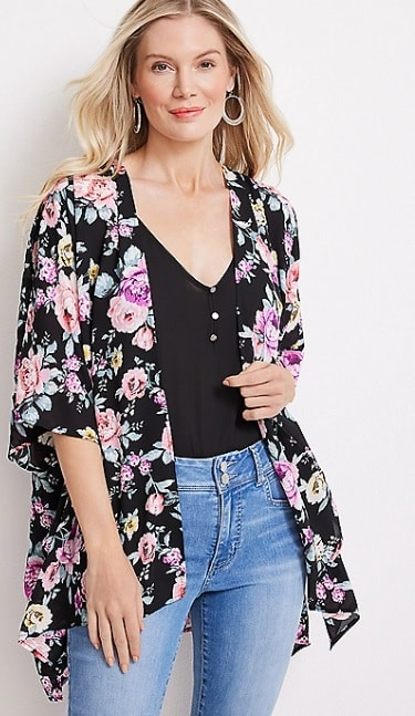 Black Floral Ruana