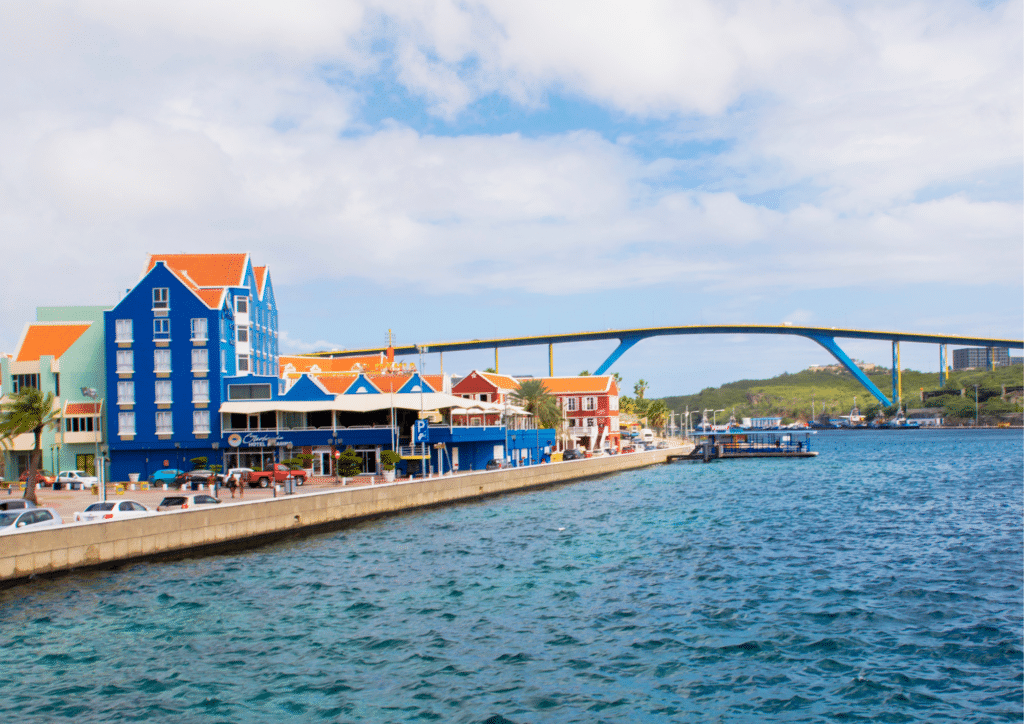 Punda Shops near a bridge over water.