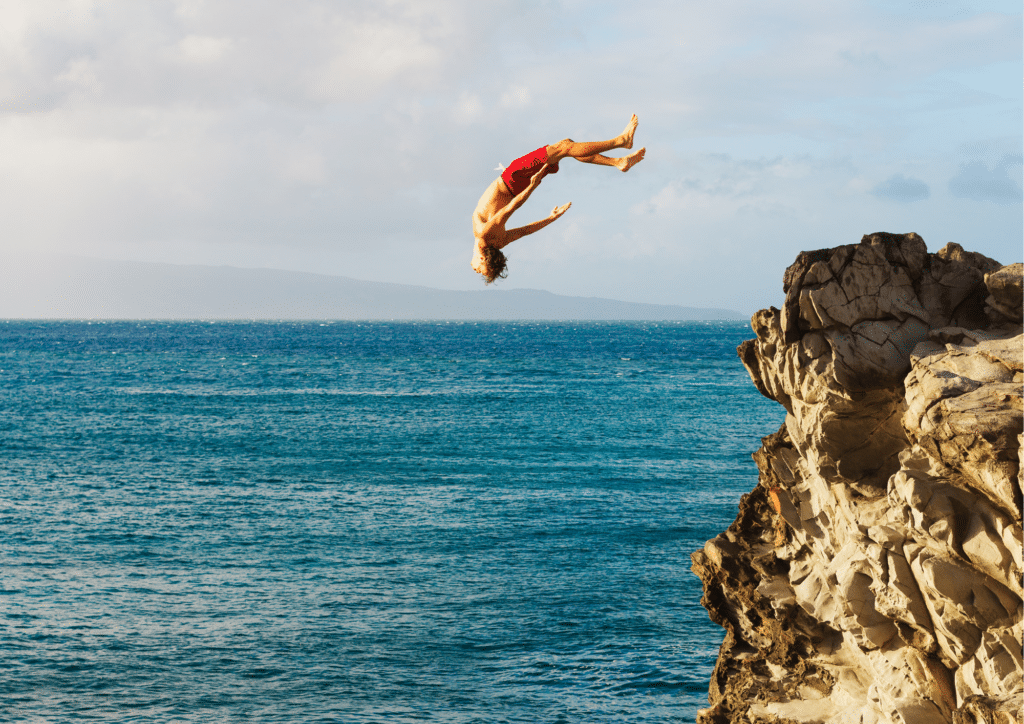 Cliff-jump at Playa Forti in Curacao.