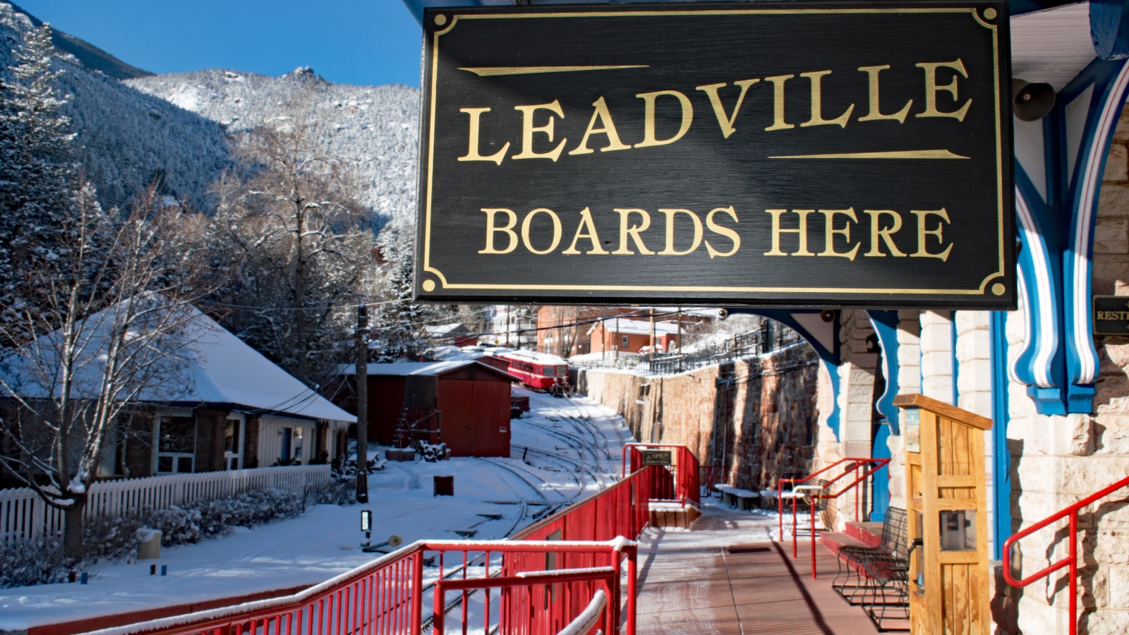 Manitou Springs, CO /USA - February 20, 2019: The Pikes Peak Cog Railroad station sits dormant and empty. It is set to reopen in 2021. Replacement track and train cars are set to cost $100 million.