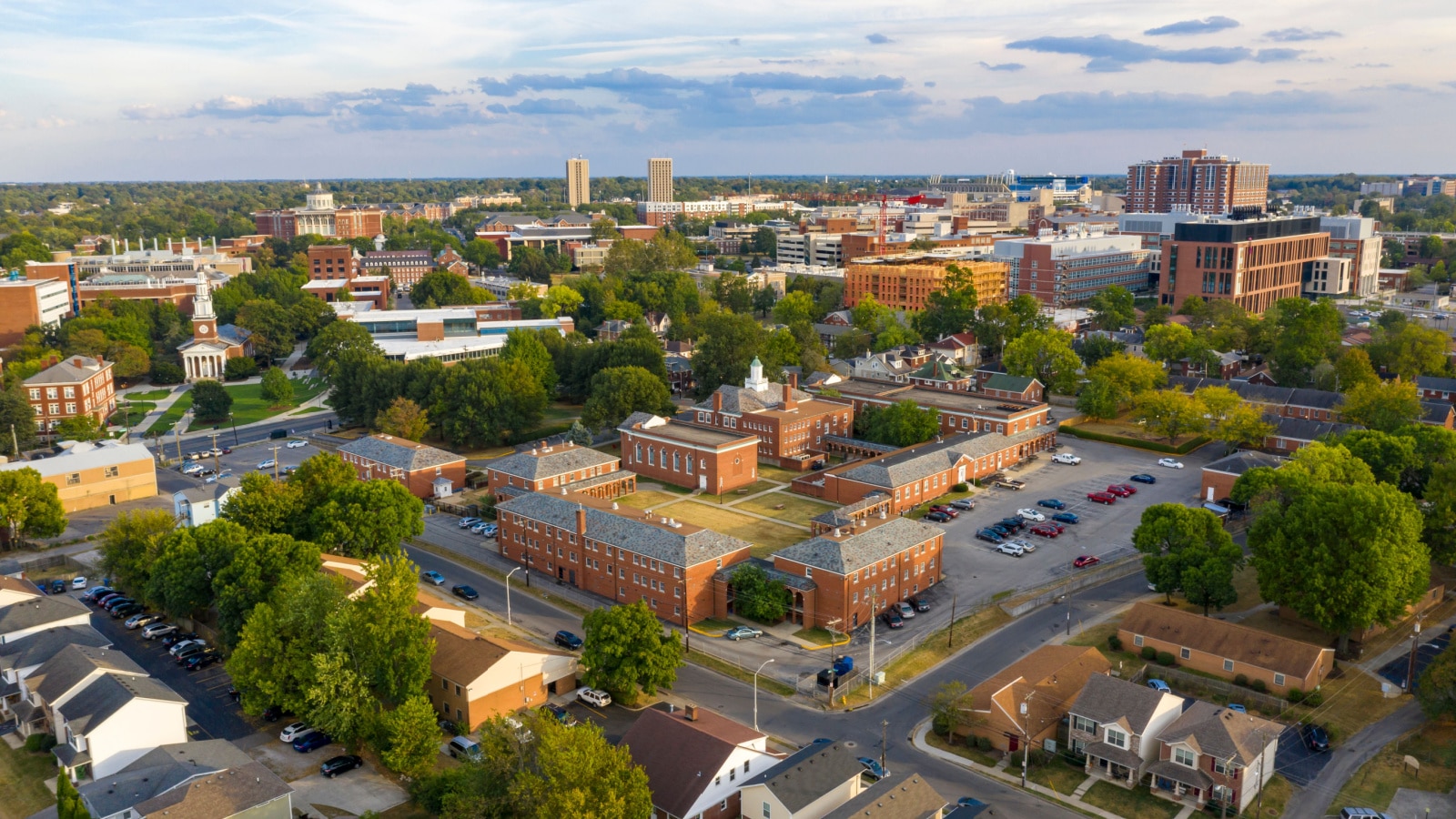 Aerial view university campus area looking into the city suberbs in Lexington KY