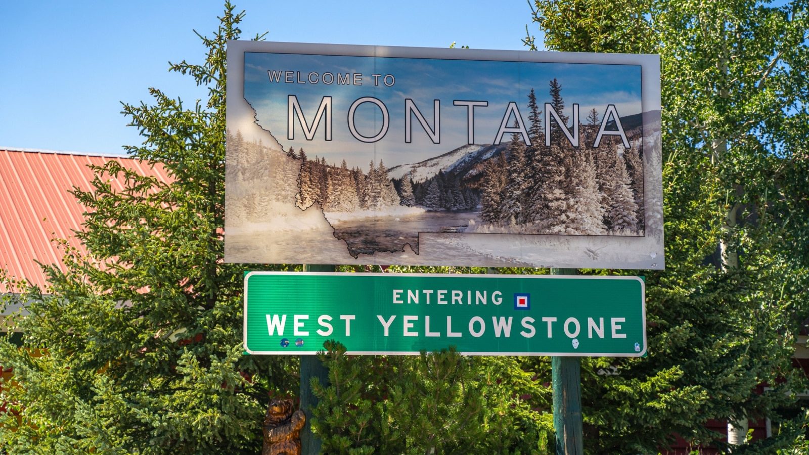 West Yellowstone, MT, USA - August 8, 2022: Welcome to Montana road sign.