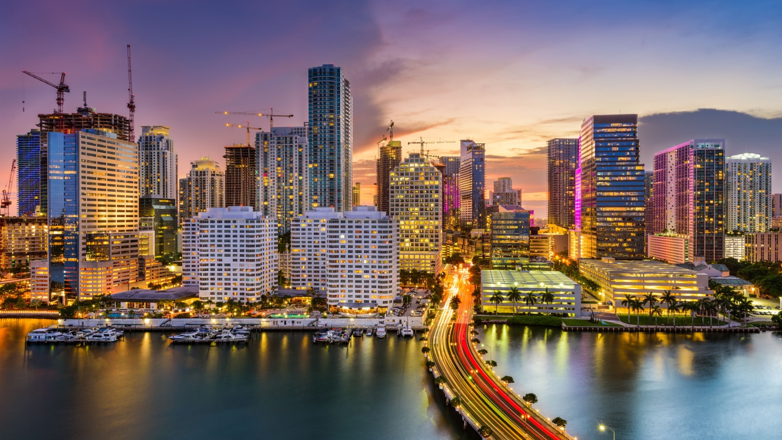 Miami, Florida, USA skyline on Biscayne Bay.