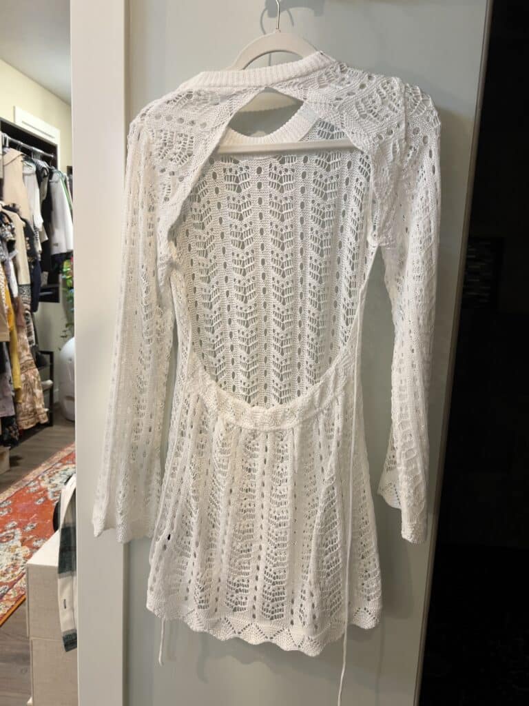 Open back hollow out knit cover up in white from Chicwish.