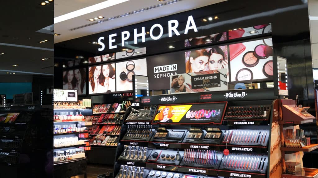 SINGAPORE - APR 22, 2018 : Sephora make up and perfume store in Marina Bay Sands Shopping Mall, Singapore. Sephora is a French chain of cosmetics stores founded in 1969.