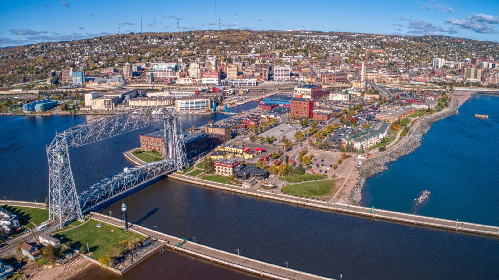 Aerial View of the popular Canal Park Area of Duluth, Minnesota