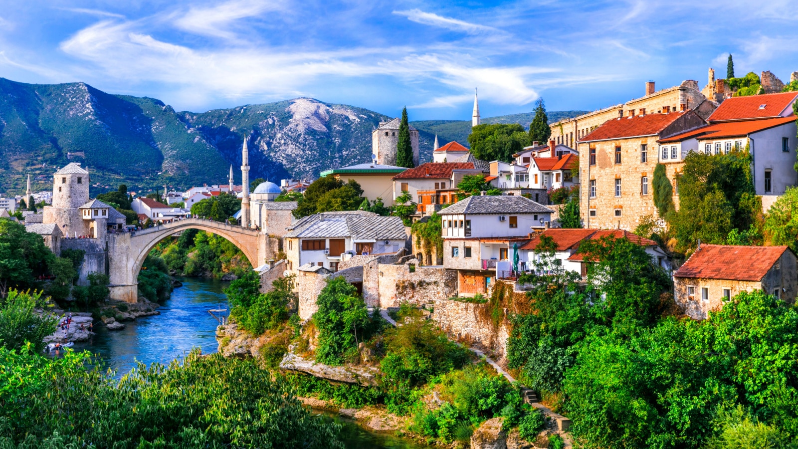 Amazing iconic old town Mostar with famous bridge in Bosnia and Herzegovina, popular tourist destination