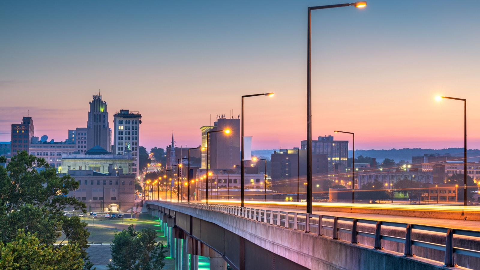 Youngstown, Ohio, USA downtown skyline at twilight.