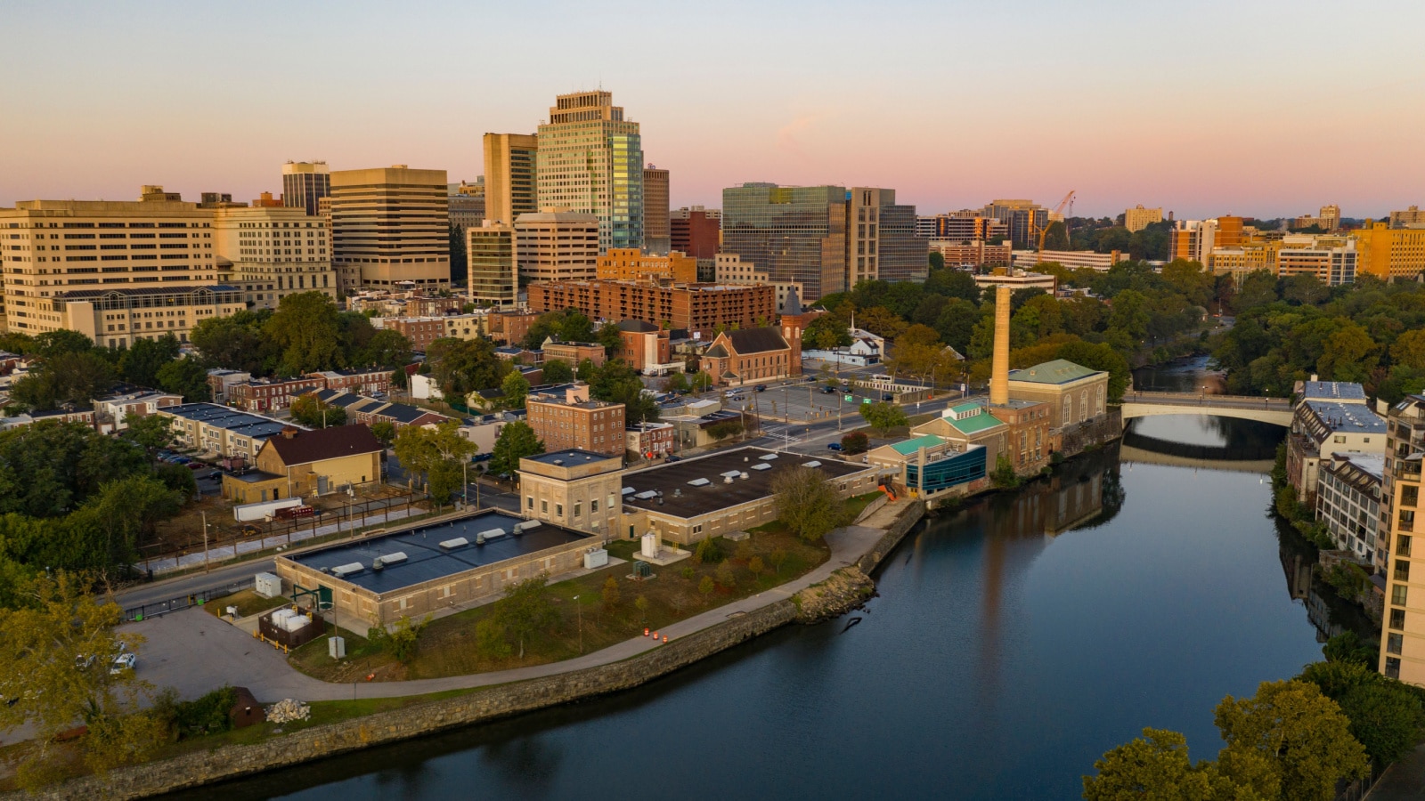 Sunrise Over Cristina River and Downtown City Skyline Wilmington Delaware