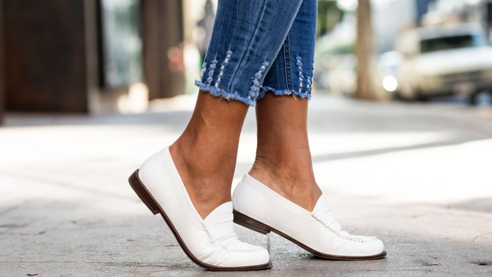 White leather loafers shoes women's fashion