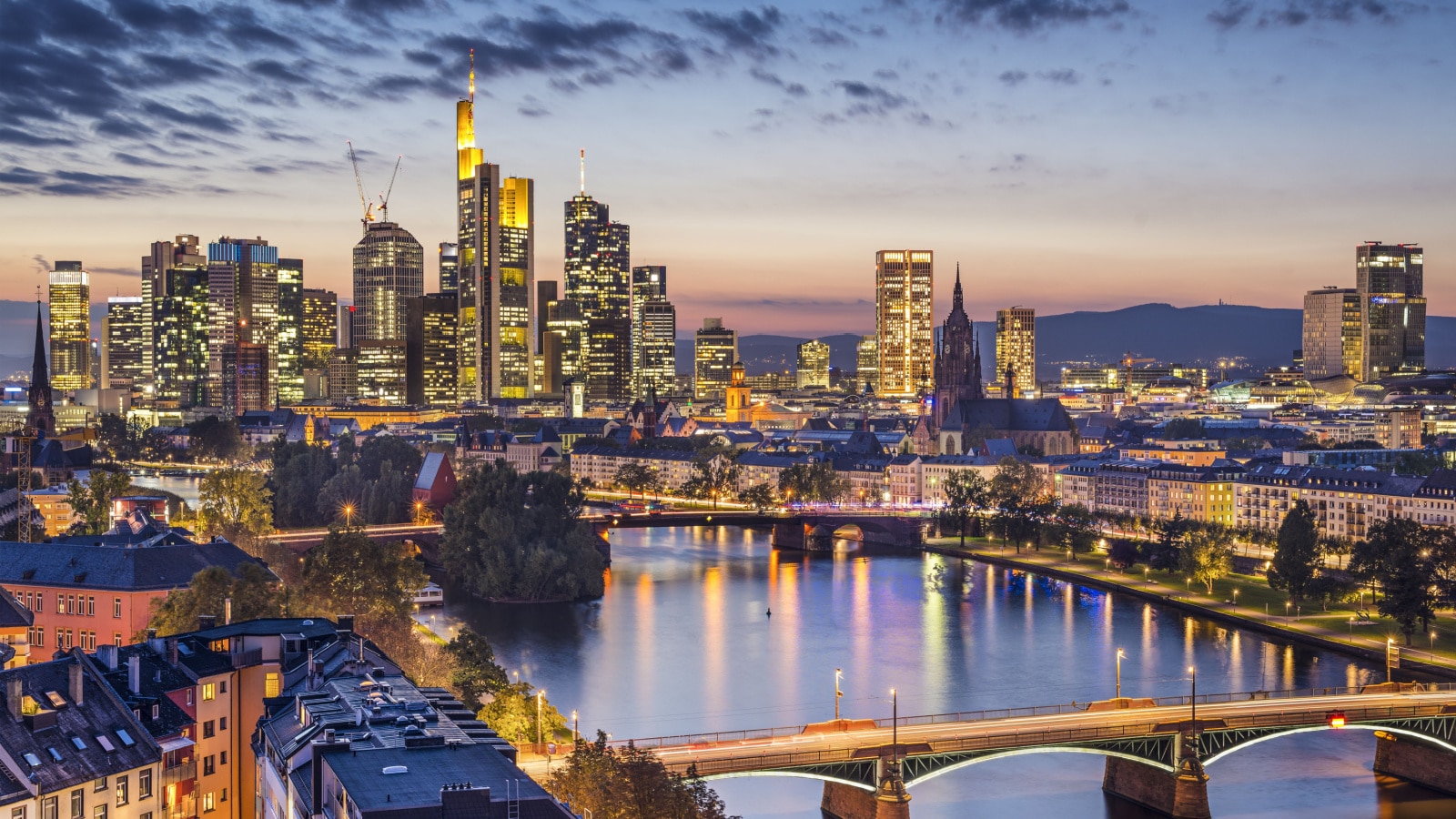 Frankfurt am Main, Germany Financial District skyline.