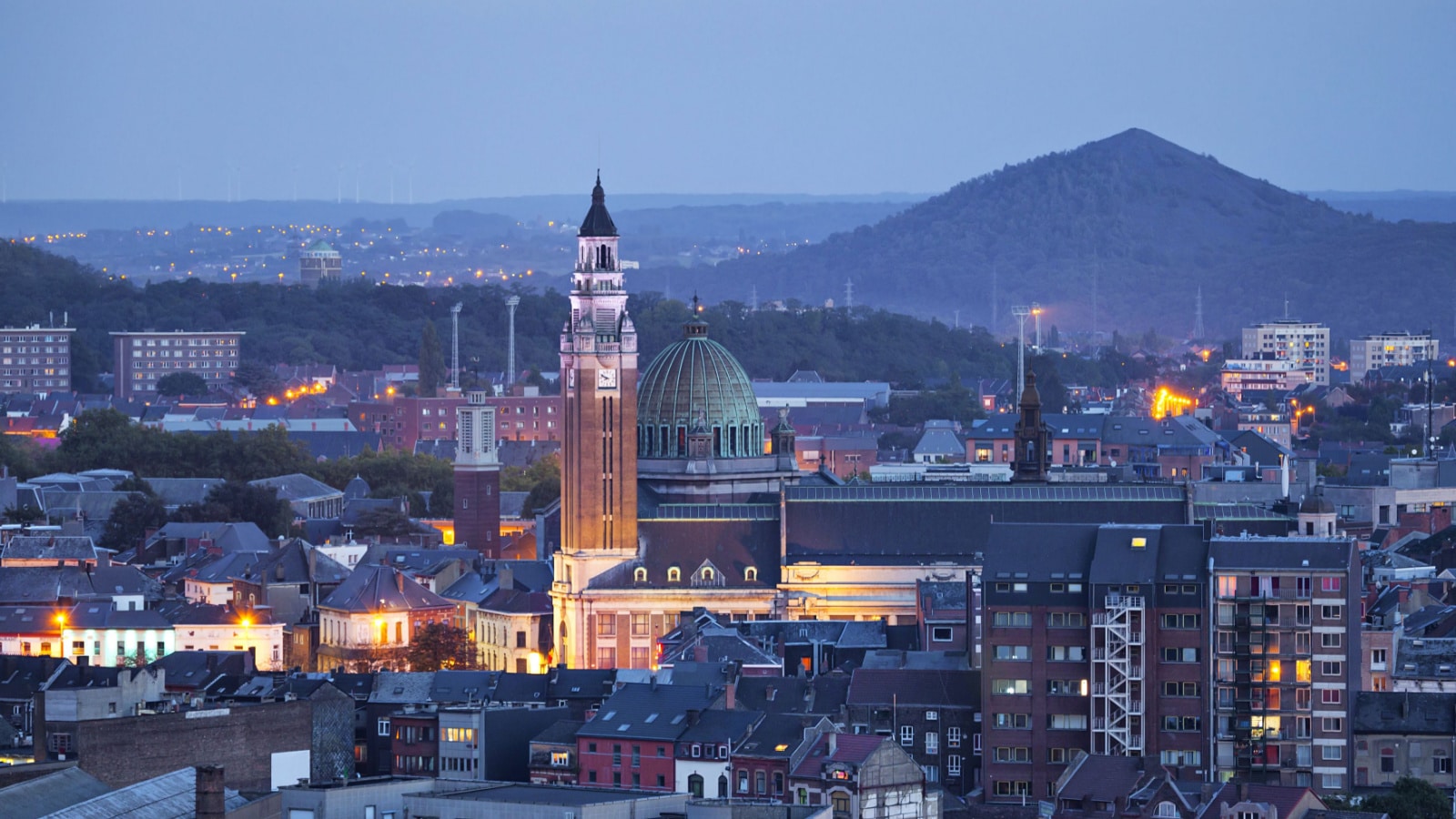 Aerial view on the centre of Charleroi in the evening