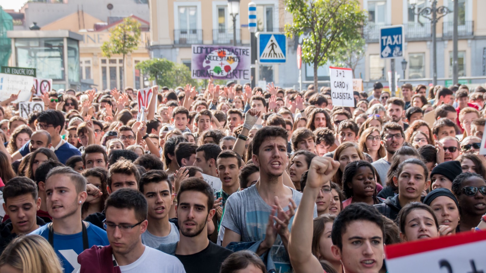 Madrid, Spain - October 26, 2016 - Students marching at protest against education politics in Madrid, Spain