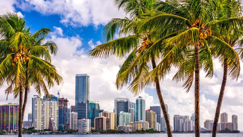 Miami, Florida, USA tropical downtown skyline.