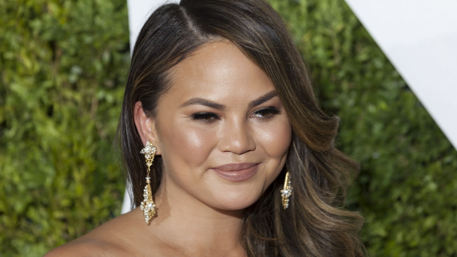 New York, NY USA - June 11, 2017: Chrissy Teigen in Pamella Roland attends Tony awards 2017 at Radio City Music Hall