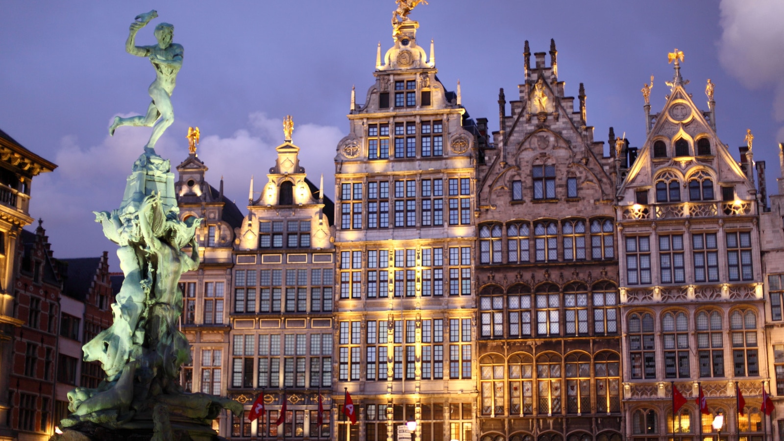 Grote Markt square in Antwerpen or Amtwerp in Belgium at night