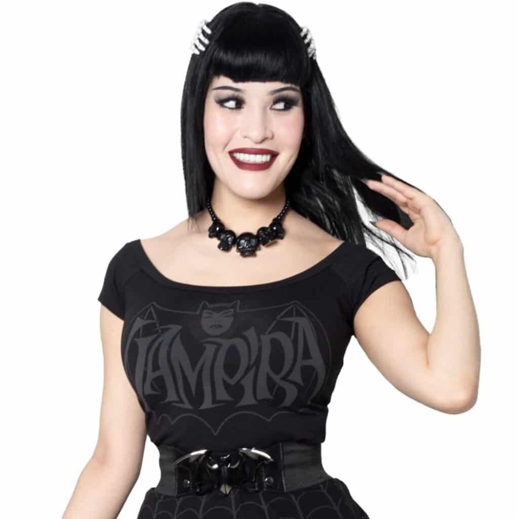 Vampira Retro Bat Dark Shoulder Top