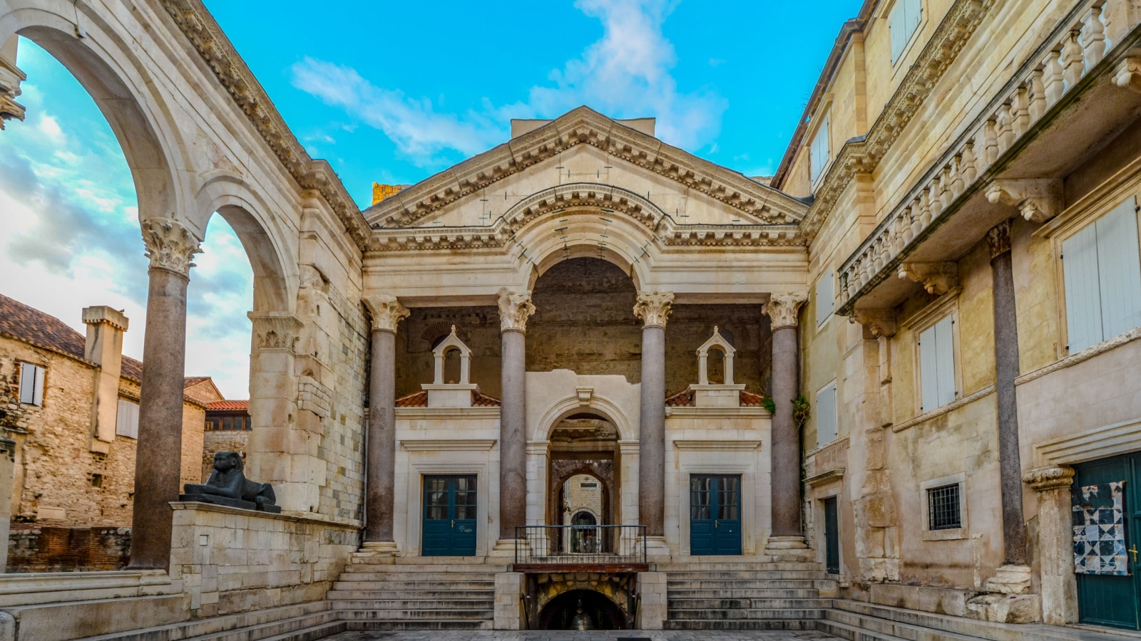 Early morning at the peristyle or peristil inside Diocletian's Palace in the old town section of Split Croatia