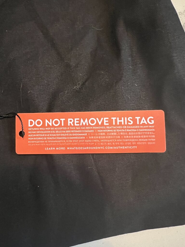 Make sure you keep this tag on if you want to return your WGACA purchase!