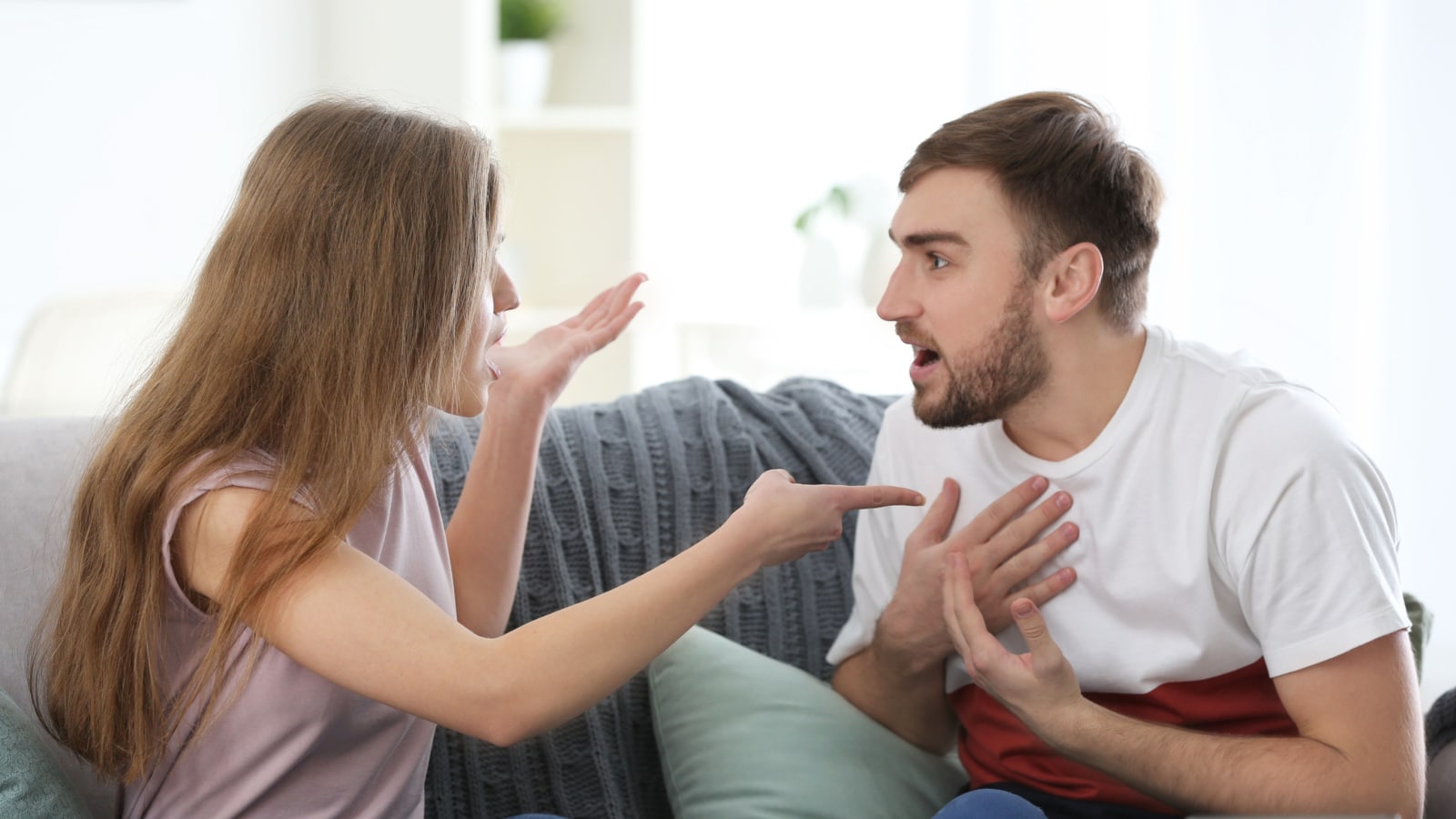 Couple arguing about money at home. Problems in relationship