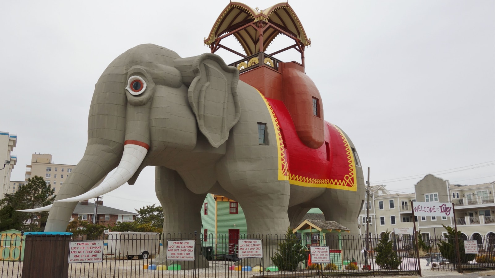 MARGATE, NJ -1 APR 2018- View of Lucy the Elephant, a six-story wooden elephant, a landmark roadside tourist attraction on the U.S. National Register of Historic Places in Margate City, New Jersey.