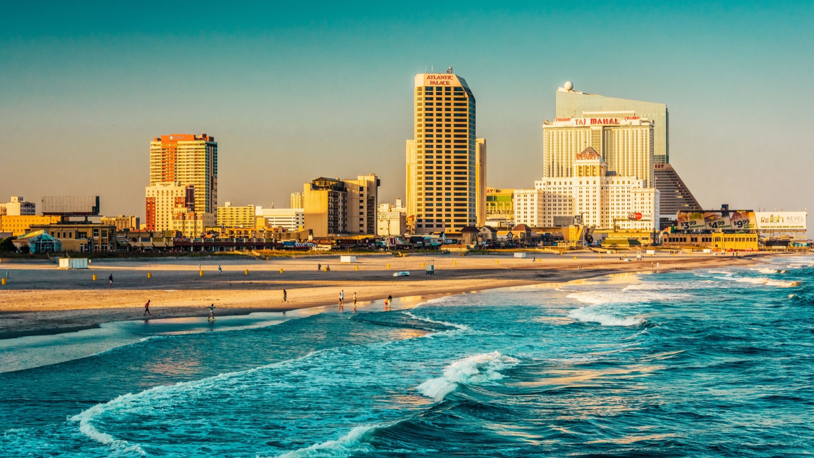 The skyline and Atlantic Ocean in Atlantic City, New Jersey.