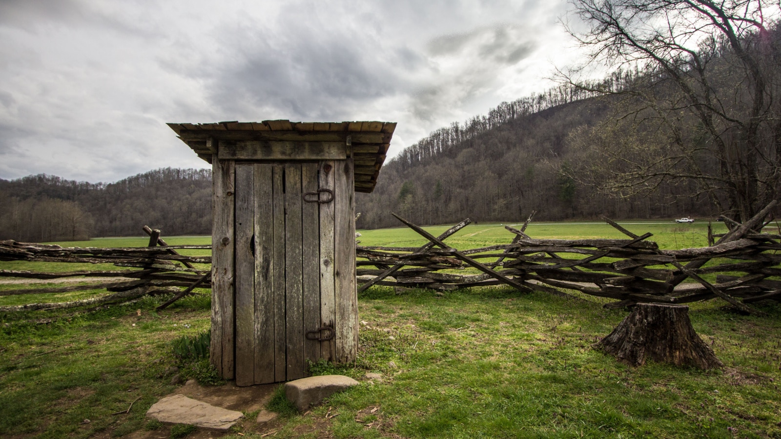 Wooden Outhouse In The Smoky Mountains. Wooden outhouse on display in the Great Smoky Mountains National Park.