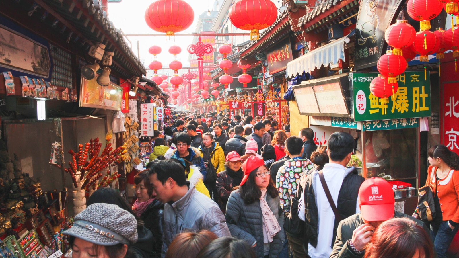 BEIJING CHINA - APRIL 19 2013 : tourist crow shop and sightseeing at shopping street