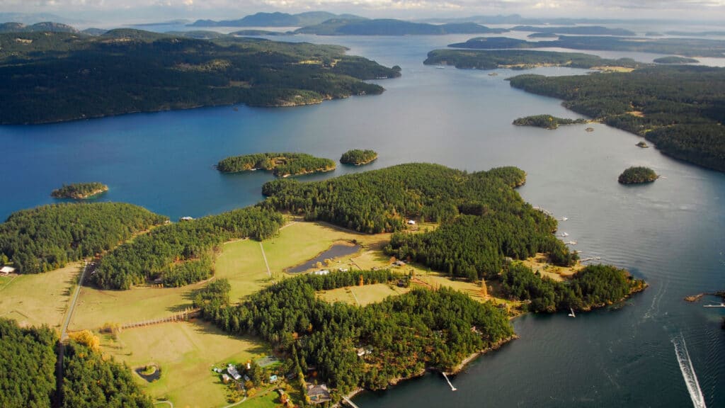 Aerial image of Orcas Island, San Juan Islands, WA, USA