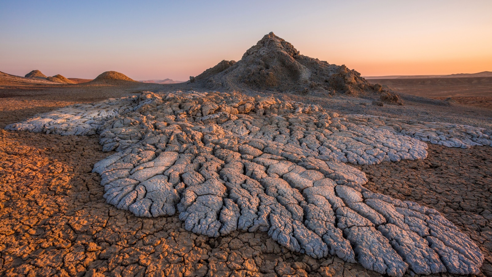 Active mud volcanoes in Gobustan desert, Azerbaijan