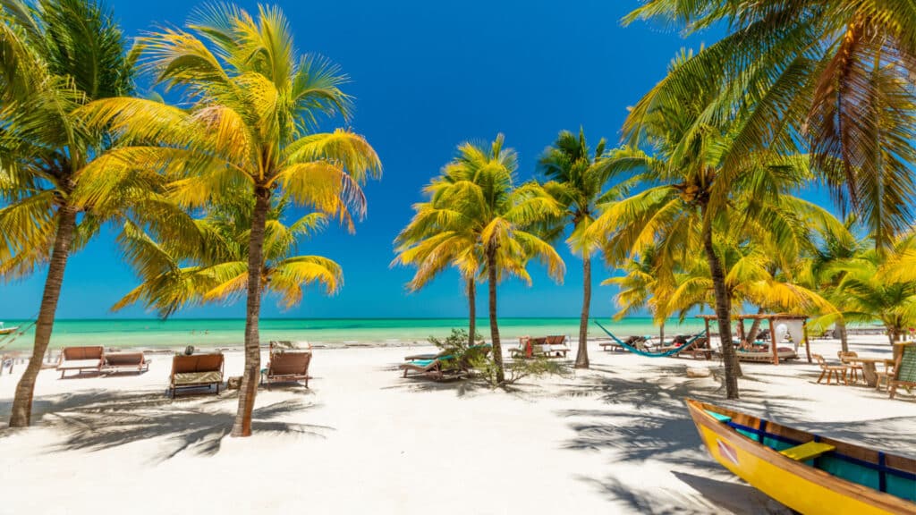 Tropical beach setting on Isla Holbox, Quintana Roo, Mexico