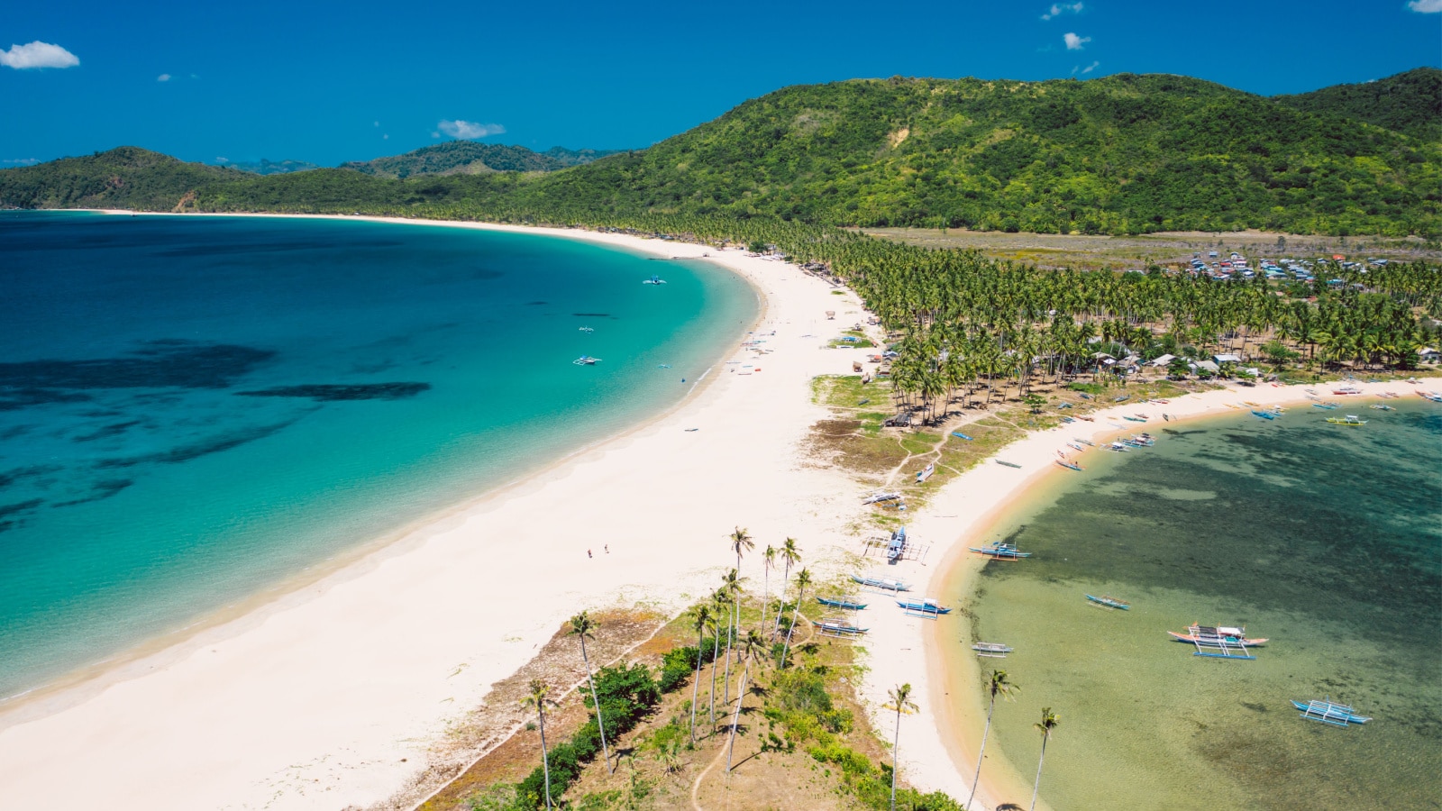 Aerial view of Nacpan beach on Palawan, Philippines