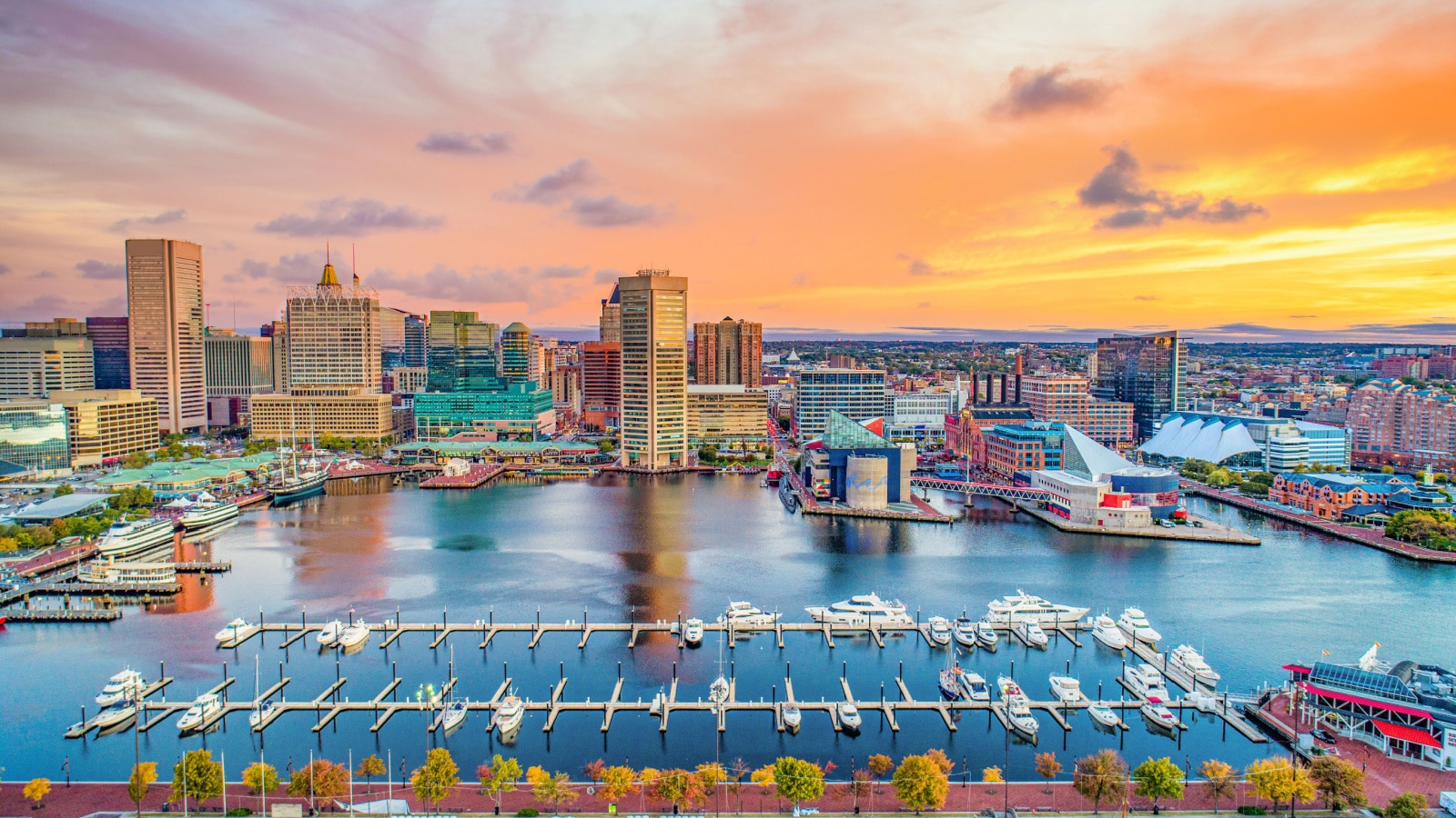 Baltimore Maryland MD Inner Harbor Skyline Aerial.