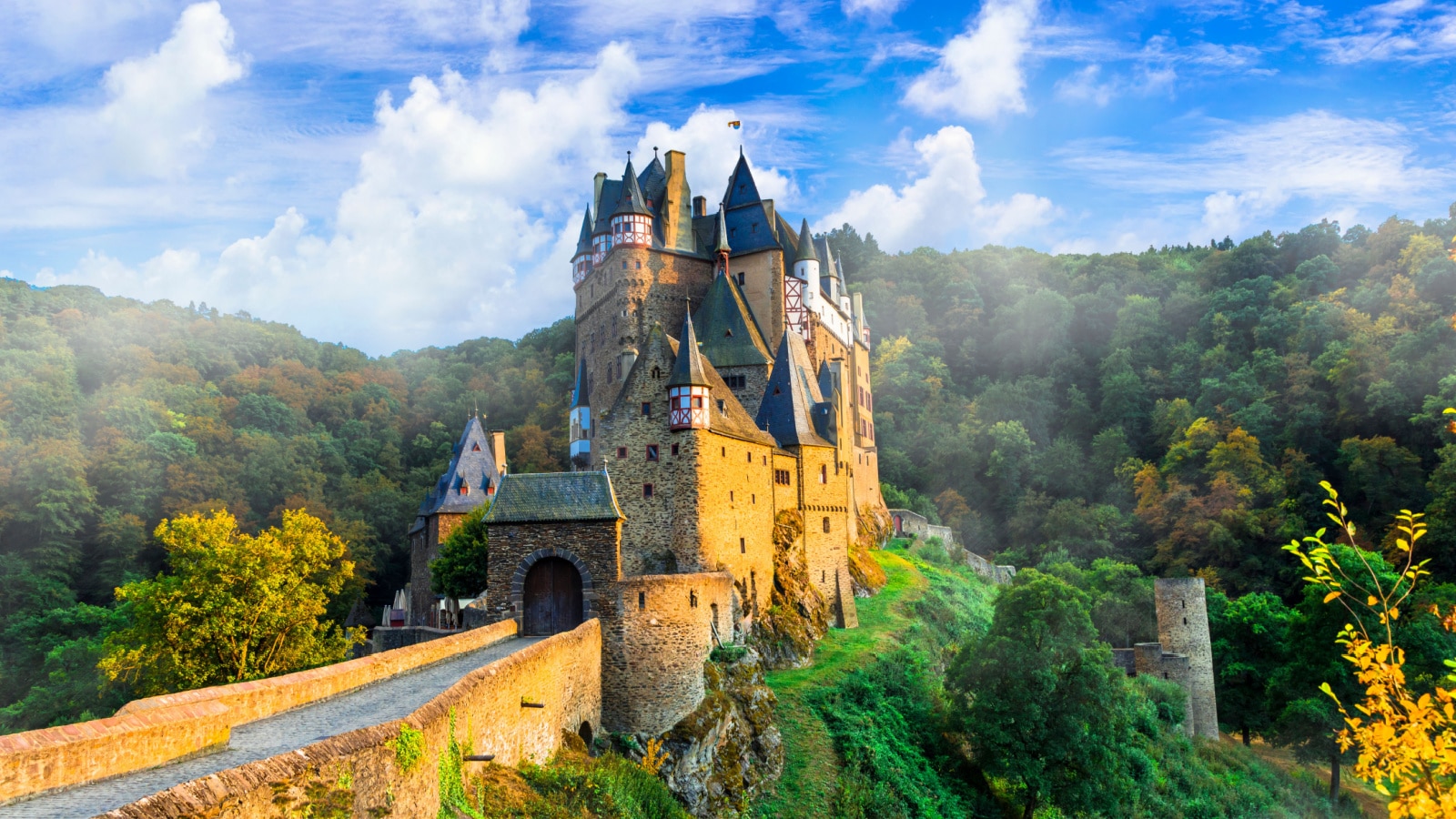 Iconic castle Burg Etz over sunset. Medieval monuments of Germany