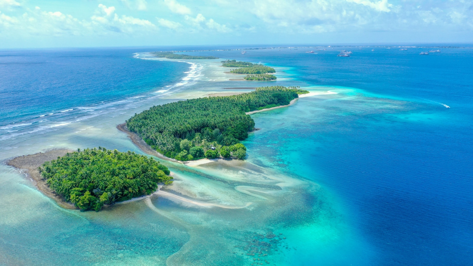 Aerial view of Marshall island located in the Pacific Ocean.