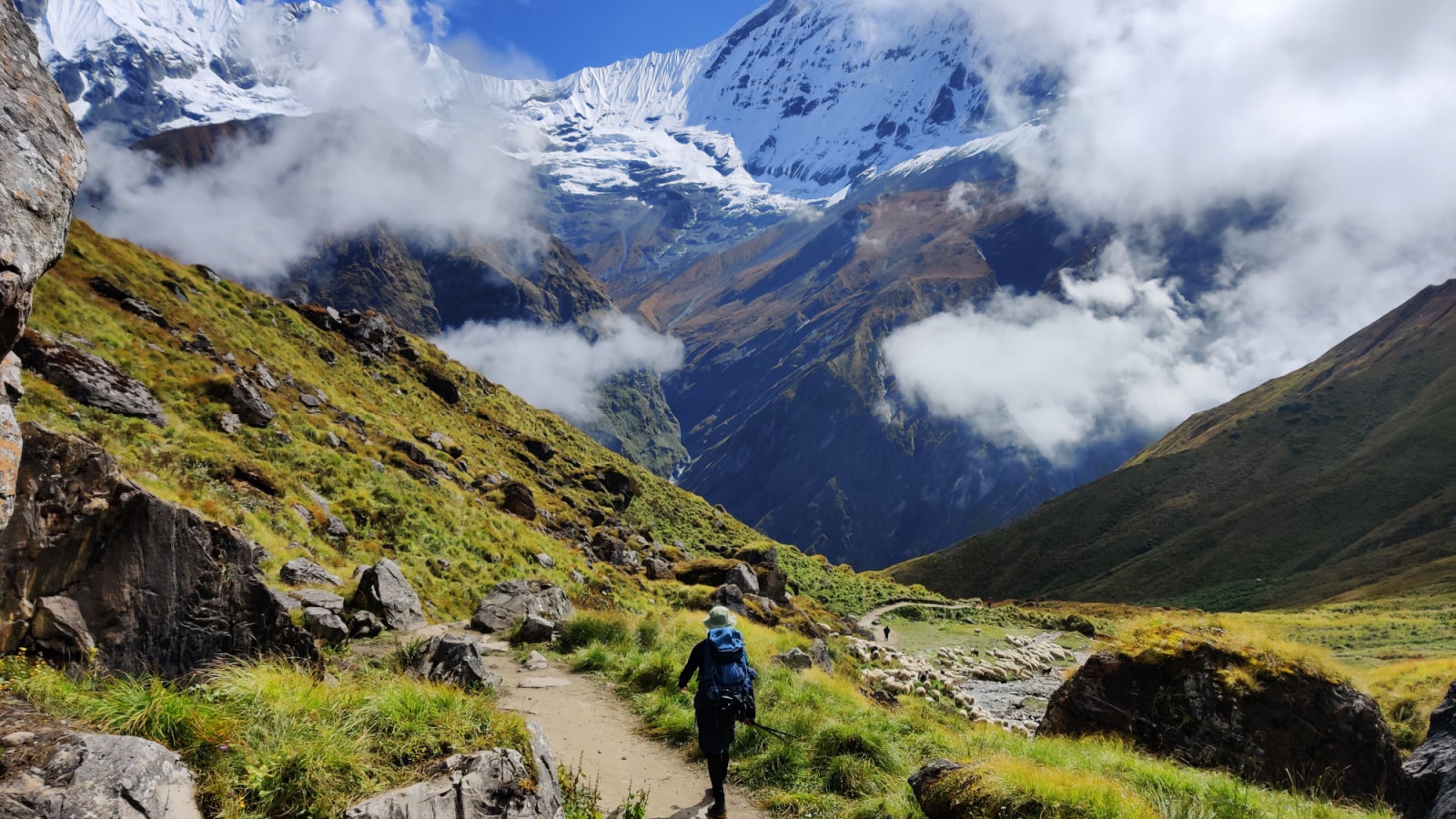 Machhapuchhare Base Camp in Nepal,mountain landscape in the mountains, Machapuchare, Machhapuchchhre or Machhapuchhre, is a mountain situated in the Annapurna massif of Nepal.