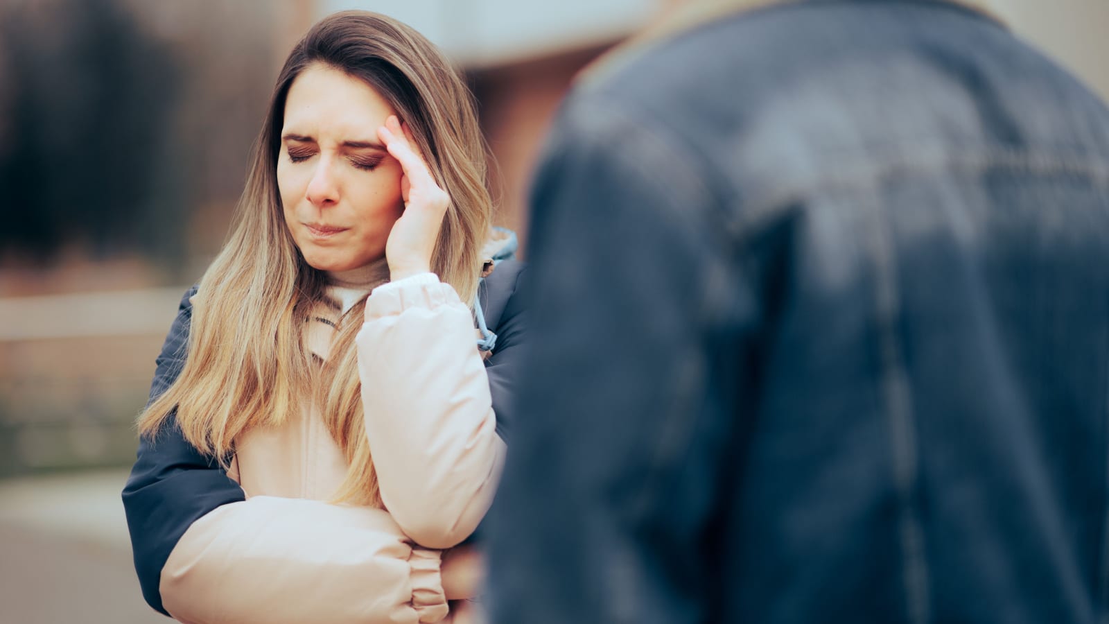 Couple Fighting Ending their Relationship on the Last Date Husband and wife having a terrible fight outdoors