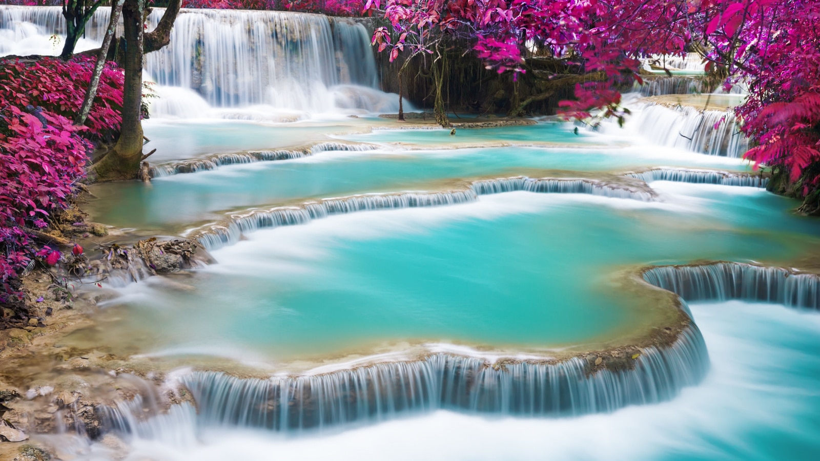 Turquoise water of Kuang Si waterfall, Luang Prabang. Laos