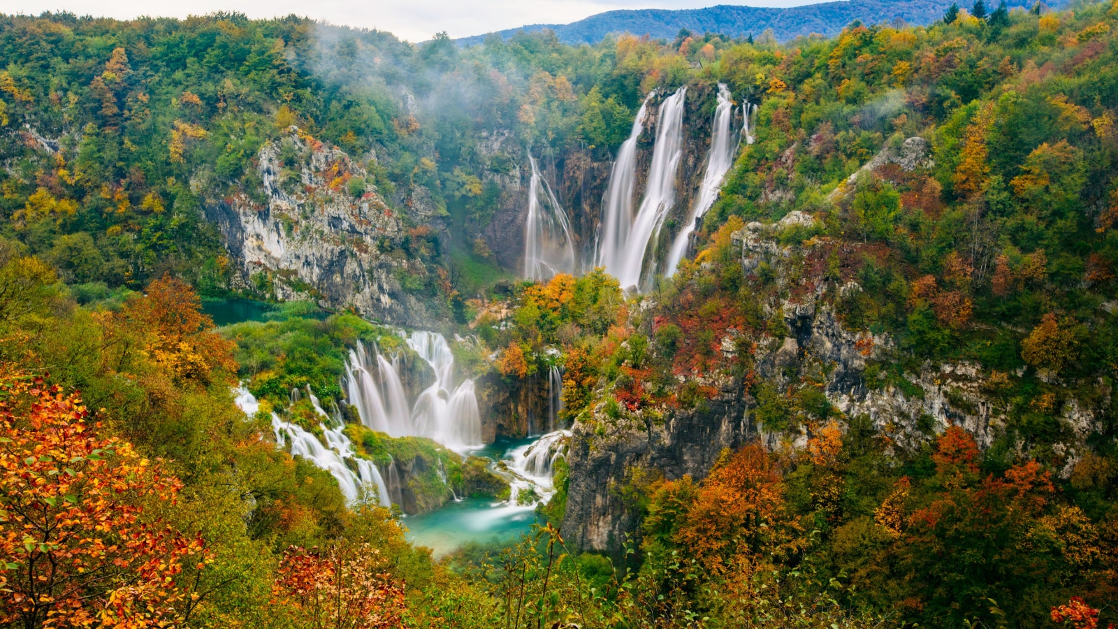 Breathtaking view of the most famous waterfalls in Plitvice national park, Croatia