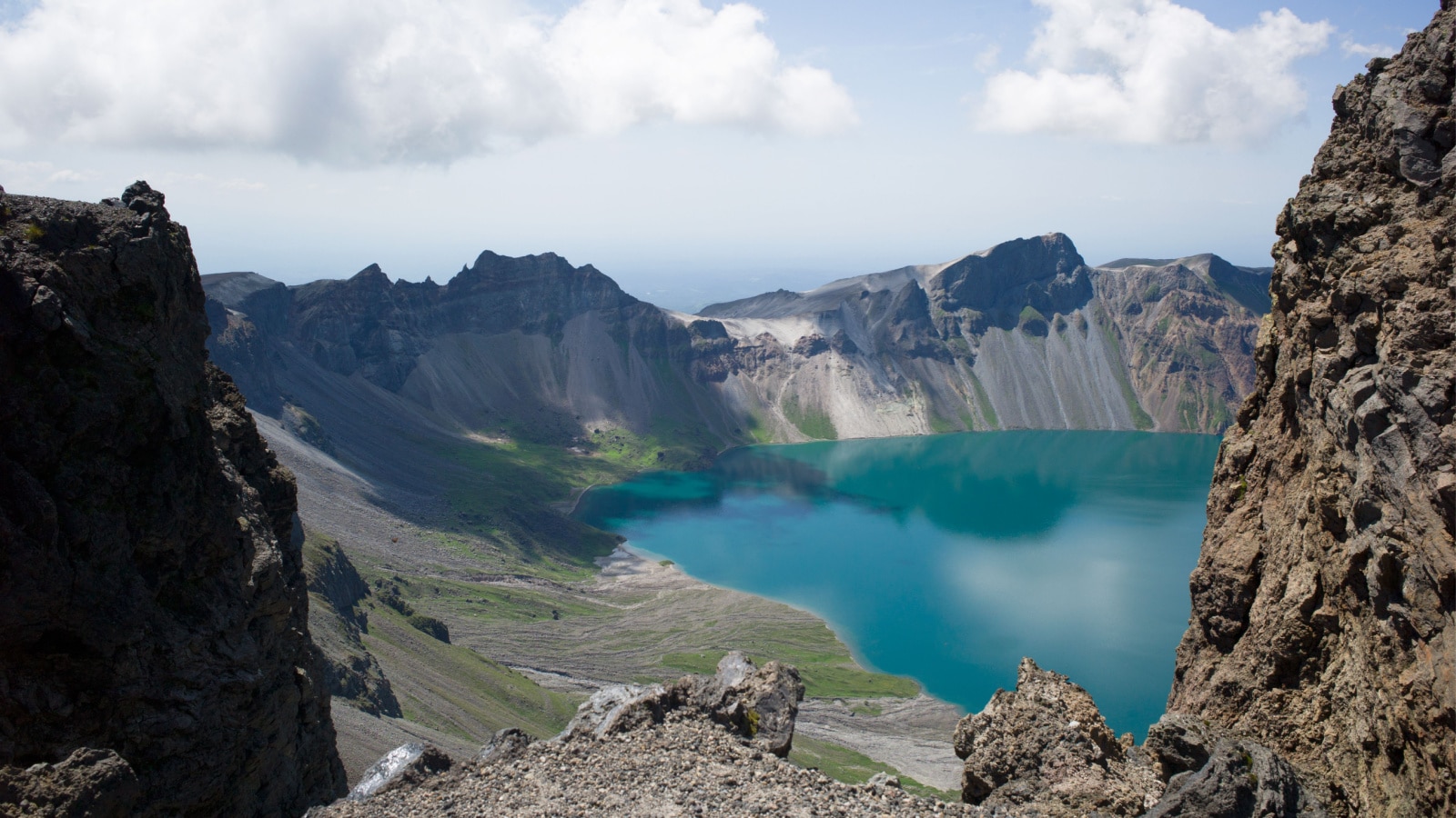 Crater and crater lake of Mount Paekdu extinct volcano, Korea