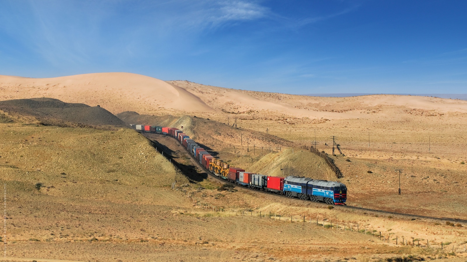 Gobi scene of the Trans-Mongolian Railway.